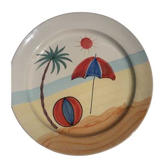 Pier 1 Hand Painted XLarge 15.5" Round Italy Made Beach Vacation Platter Bowl - Picture 3 of 7